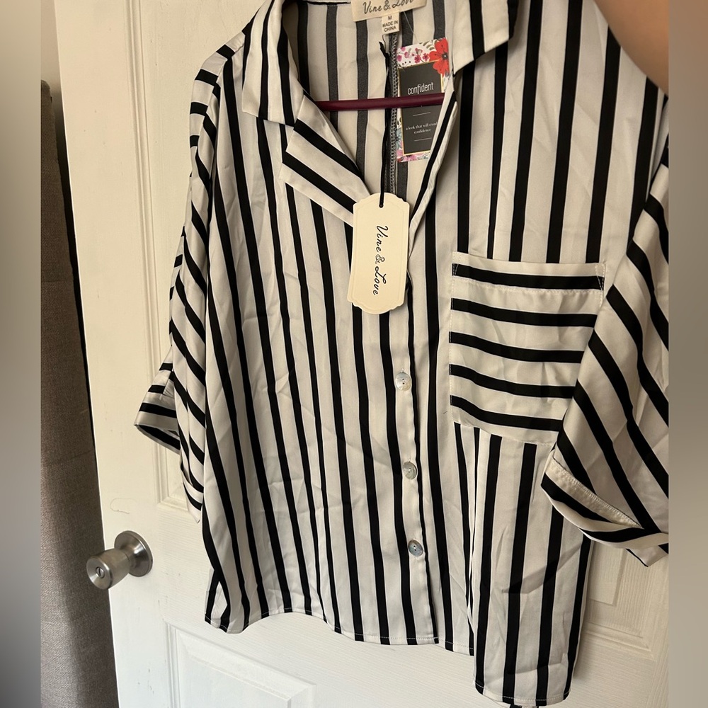 Vine & Love Monochrome Vertical Stripe Button-Up Shirt